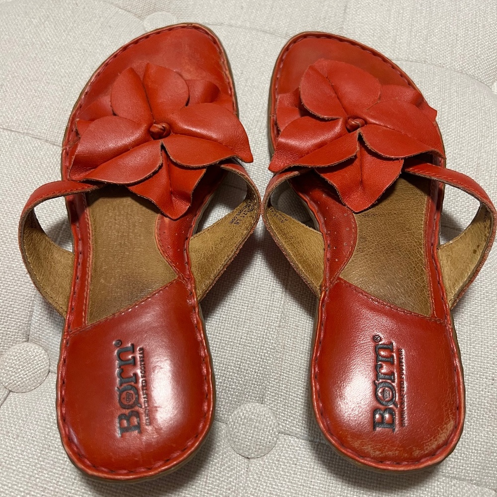 Born Red Leather Flower Sandals